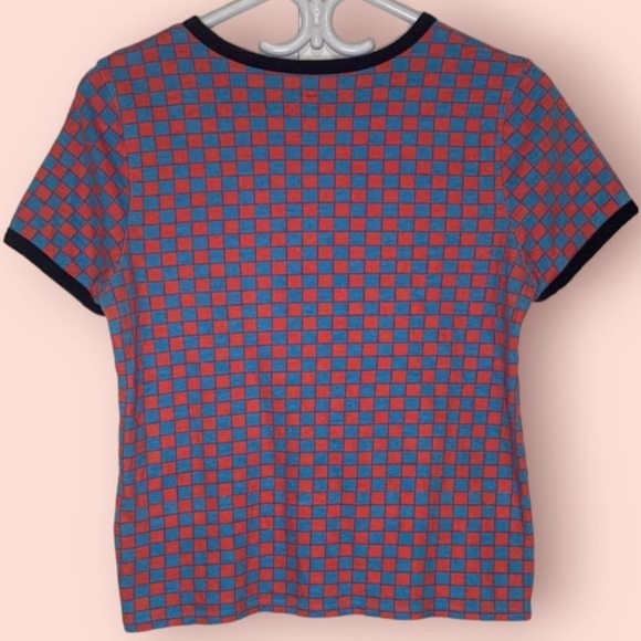 Vans x T&C Surf Designs Ringer Pink & Blue  Checkered Fitted Tee, Size XS - Picture 5 of 9